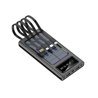 Build in cables Slim solar charging digital display Power Bank 10000mAh