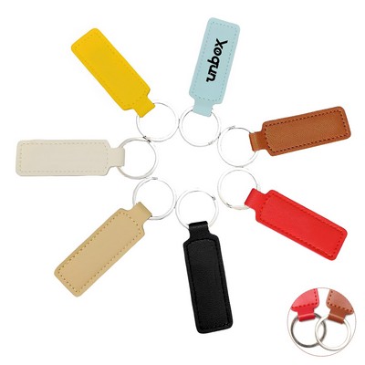 PU Leather Rectangular Keychain with Metal Ring