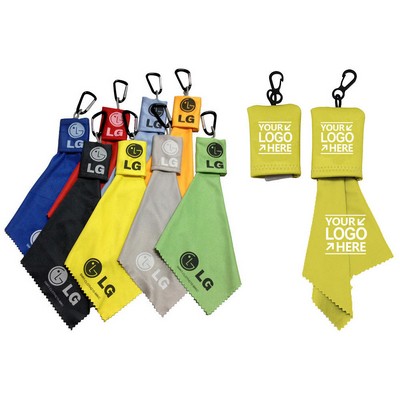 Eyeglasses Cleaning Microfiber Cloth With Plastic Keychain Pouch