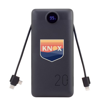 Charge All 20K Power Bank with Integrated Charging Cables and AC Plug