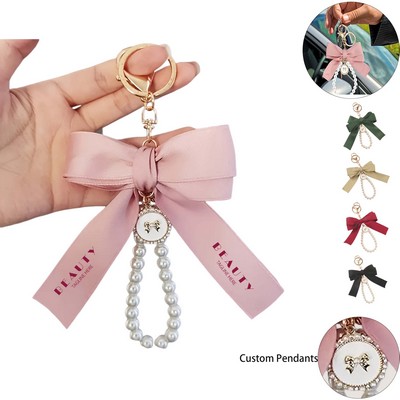 Bow Keychain Pearl Wristlet for Women