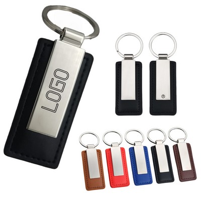 Rectangular Leather Keychain Accessory
