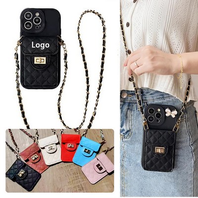 PU Phone Back Wallet With Crossbody Strap