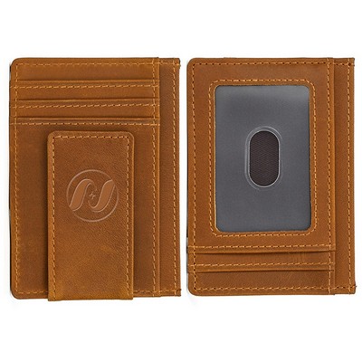 Leather Wallet RFID Money Clip w/Magnetic Clip
