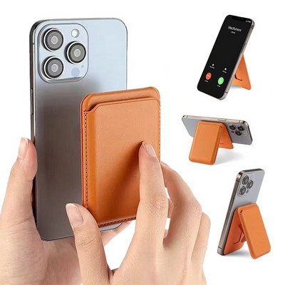 Pu Leather Magnetic Wallet Photo Phone Card Holder Compatible w/Adjustable Stand Slim