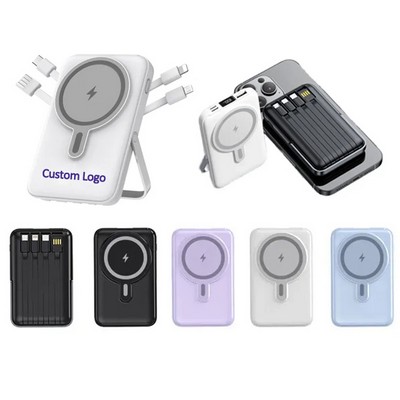 Magnetic MagSafe Wireless Power Bank Battery 10000mah with Stand & Built-in Cables